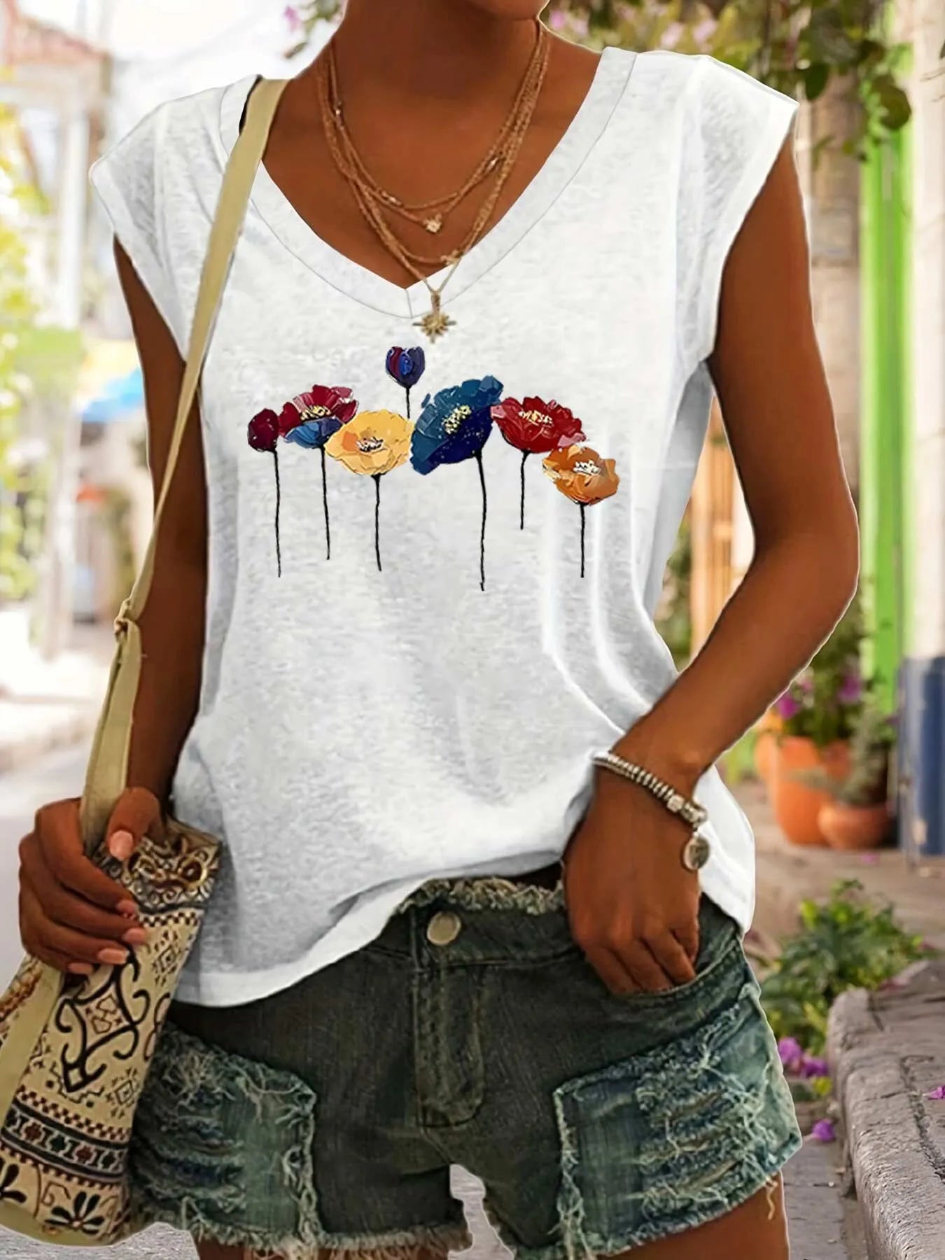 Floral V-neck Tank