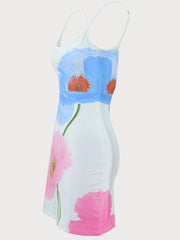 Floral Vacation Backless Spaghetti Strap Fitted Dress
