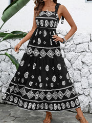 Floral Vacation Lace-up Spaghetti Strap Fit And Flare Dress