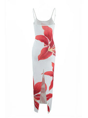 Floral Vacation Sexy Split Spaghetti Strap Fitted Dress