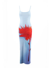Floral Vacation Sexy Split Spaghetti Strap Fitted Dress