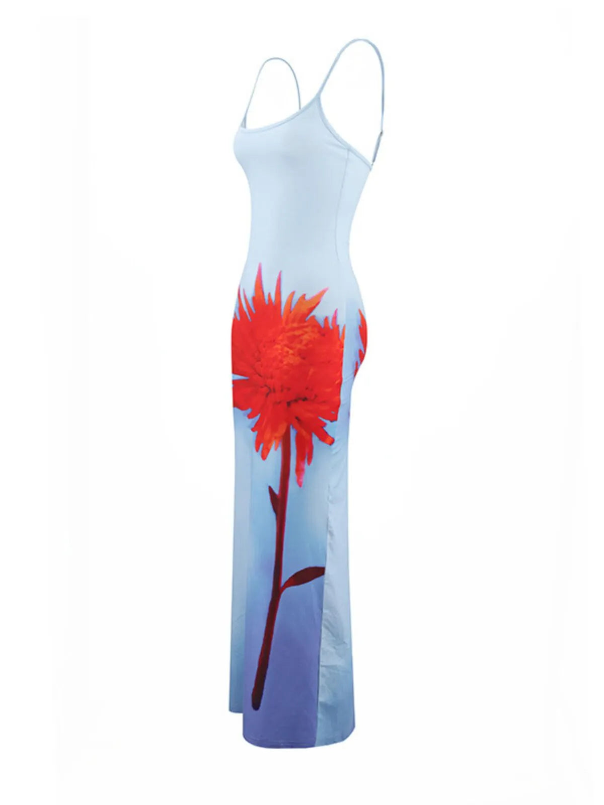 Floral Vacation Sexy Split Spaghetti Strap Fitted Dress