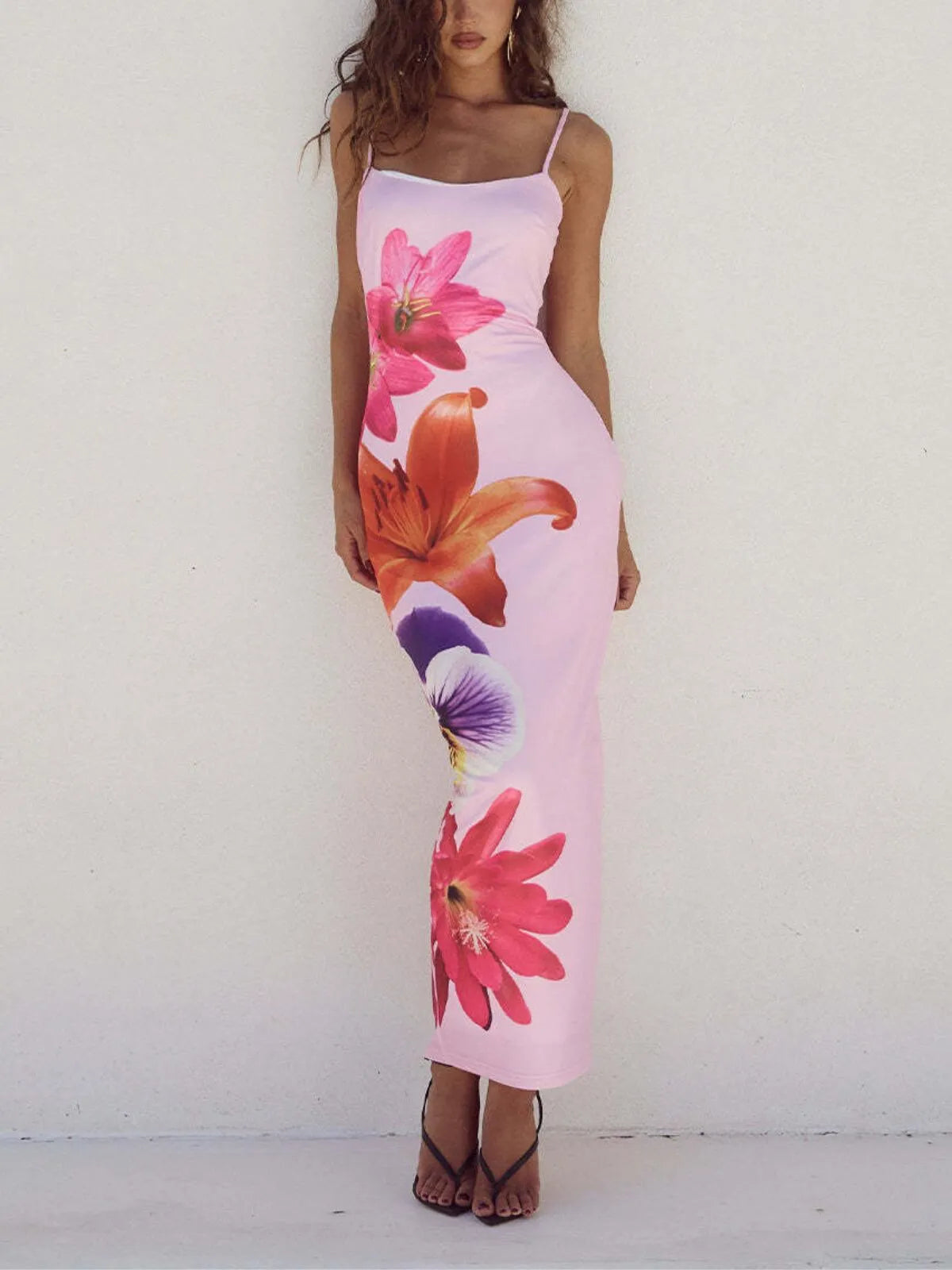 Floral Vacation Sexy Split Spaghetti Strap Fitted Dress