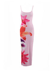 Floral Vacation Sexy Split Spaghetti Strap Fitted Dress