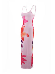 Floral Vacation Sexy Split Spaghetti Strap Fitted Dress