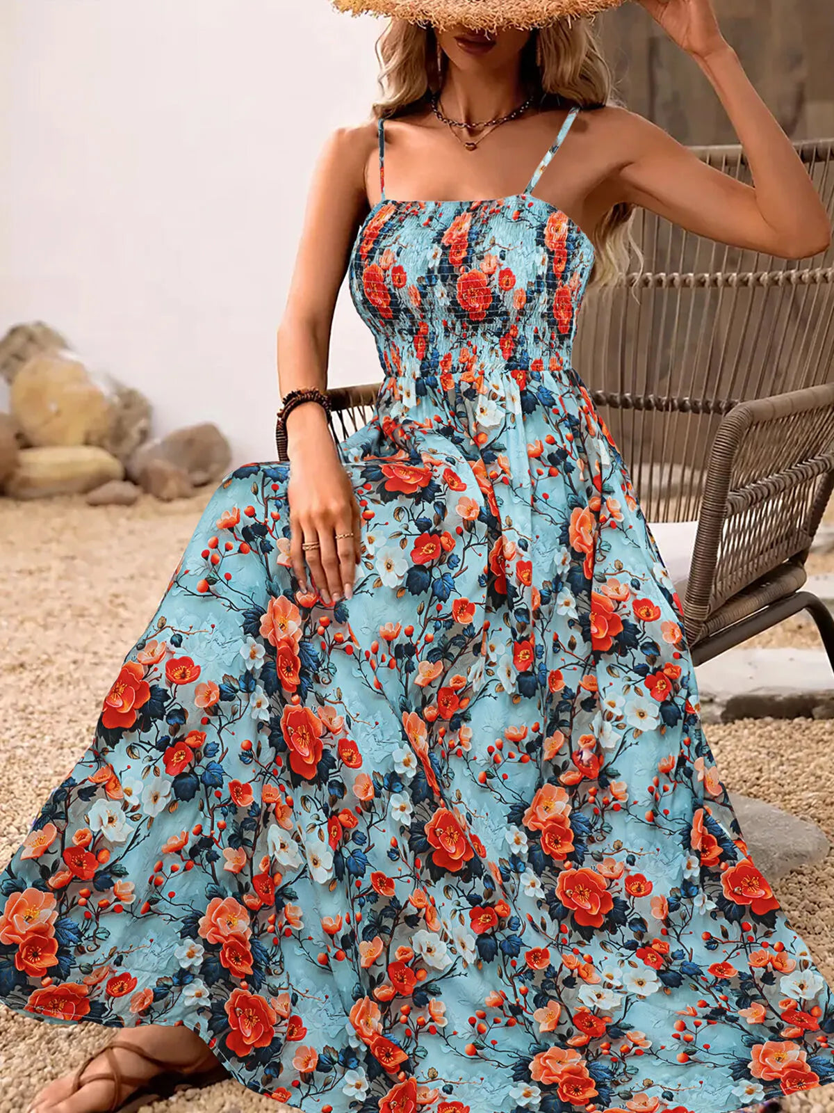 Floral Vacation Spaghetti Strap A-line Dress
