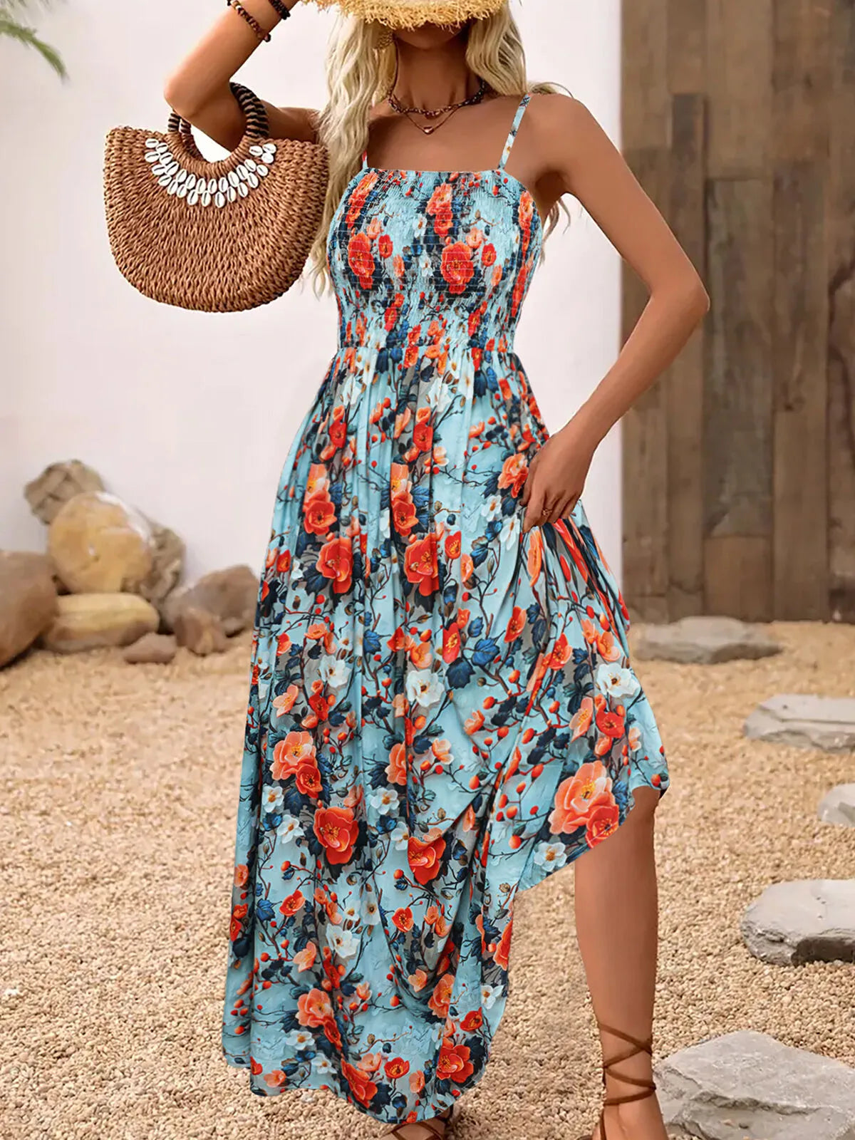 Floral Vacation Spaghetti Strap A-line Dress
