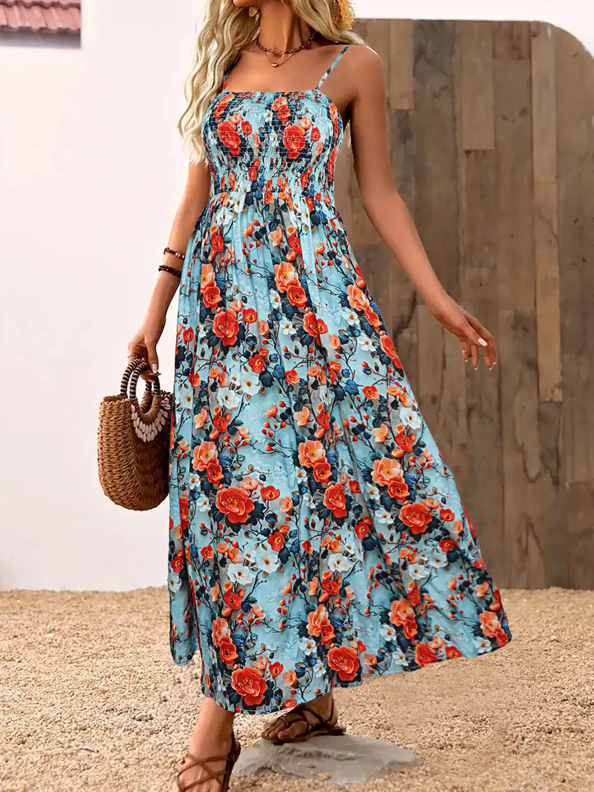 Floral Vacation Spaghetti Strap A-line Dress