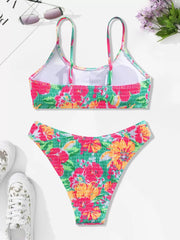 Floral Wrinkle Low Rise Spaghetti Strap Fabric Bikini