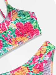 Floral Wrinkle Low Rise Spaghetti Strap Fabric Bikini