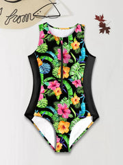 Floral Zipper Medium Rise One-piece