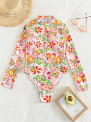 Floral Zipper Funnel Neck One-piece