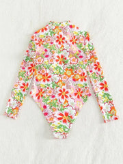 Floral Zipper Funnel Neck One-piece