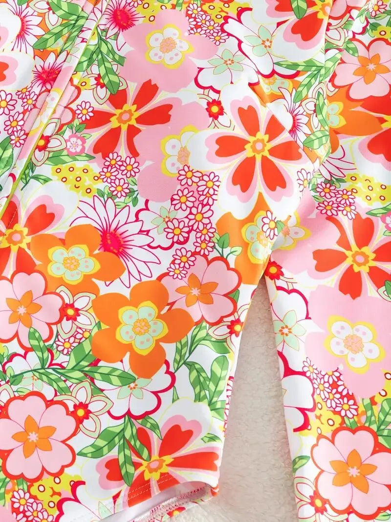 Floral Zipper Funnel Neck One-piece