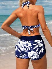 Flowers Print Backless Medium Rise V-neck Bikini