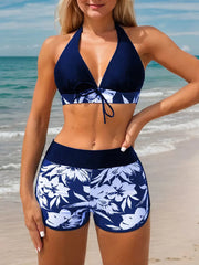 Flowers Print Backless Medium Rise V-neck Bikini