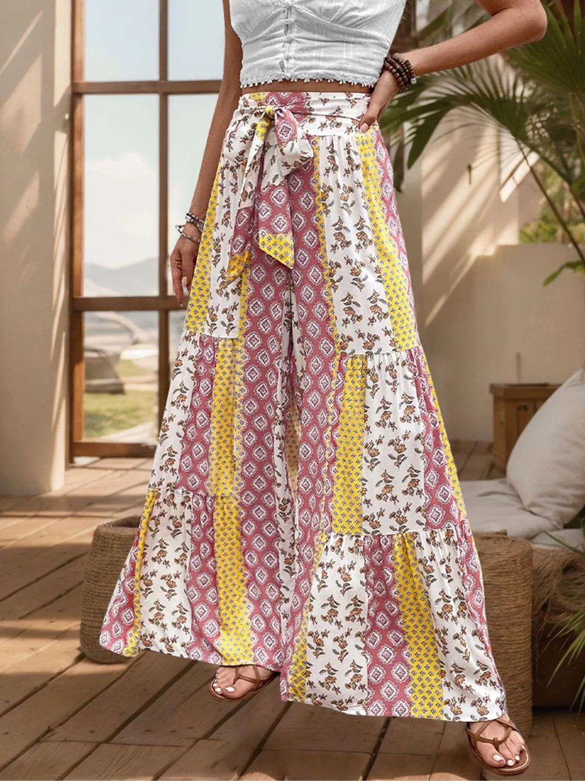 Flowy Vacation Geometric High Rise Palazzo Pants
