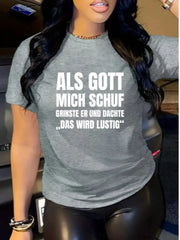 Funny German Quote T-Shirt - Women's Casual Gray Round Neck Short Sleeve Top