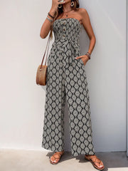 Boho Geometric Button Strapless High Rise Jumpsuits