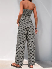 Boho Geometric Button Strapless High Rise Jumpsuits