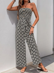 Boho Geometric Button Strapless High Rise Jumpsuits