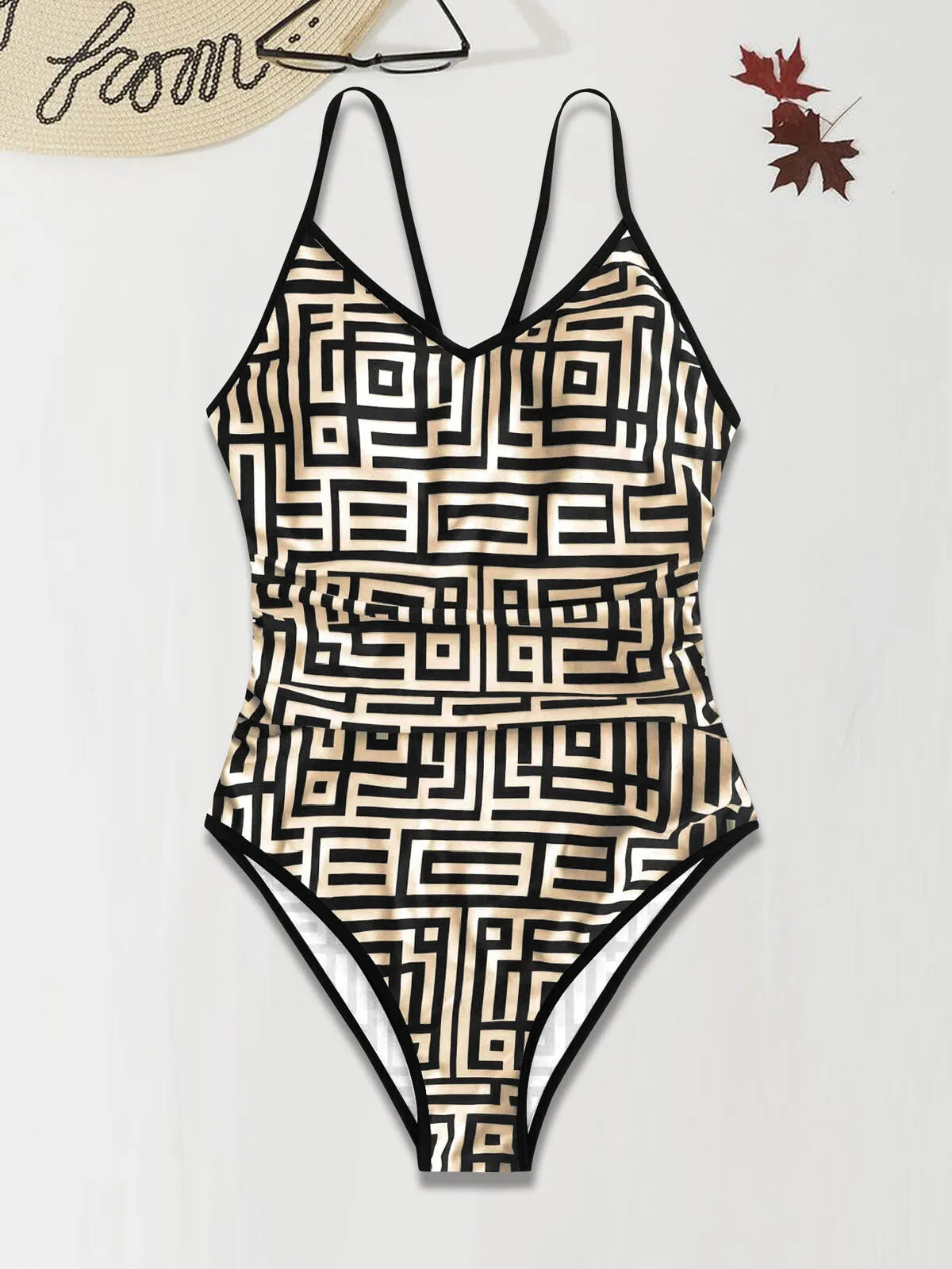 Geometric Cut Out Spaghetti Strap One-piece