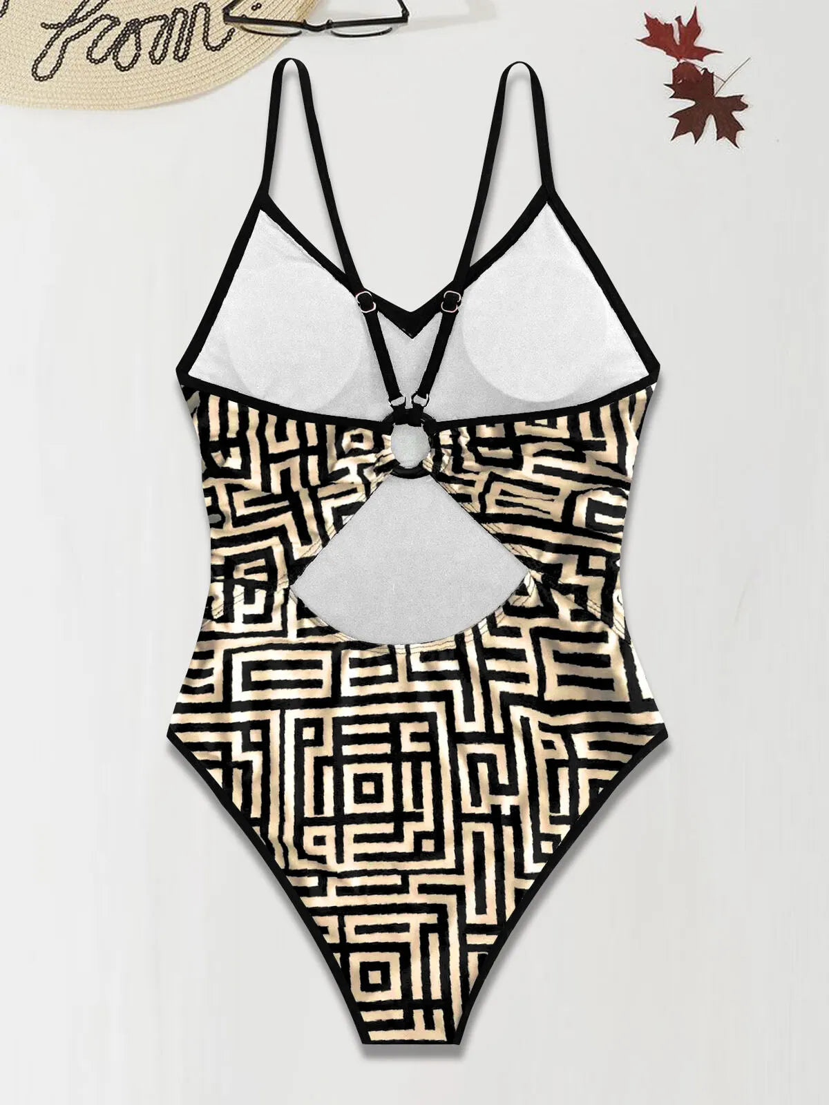 Geometric Cut Out Spaghetti Strap One-piece