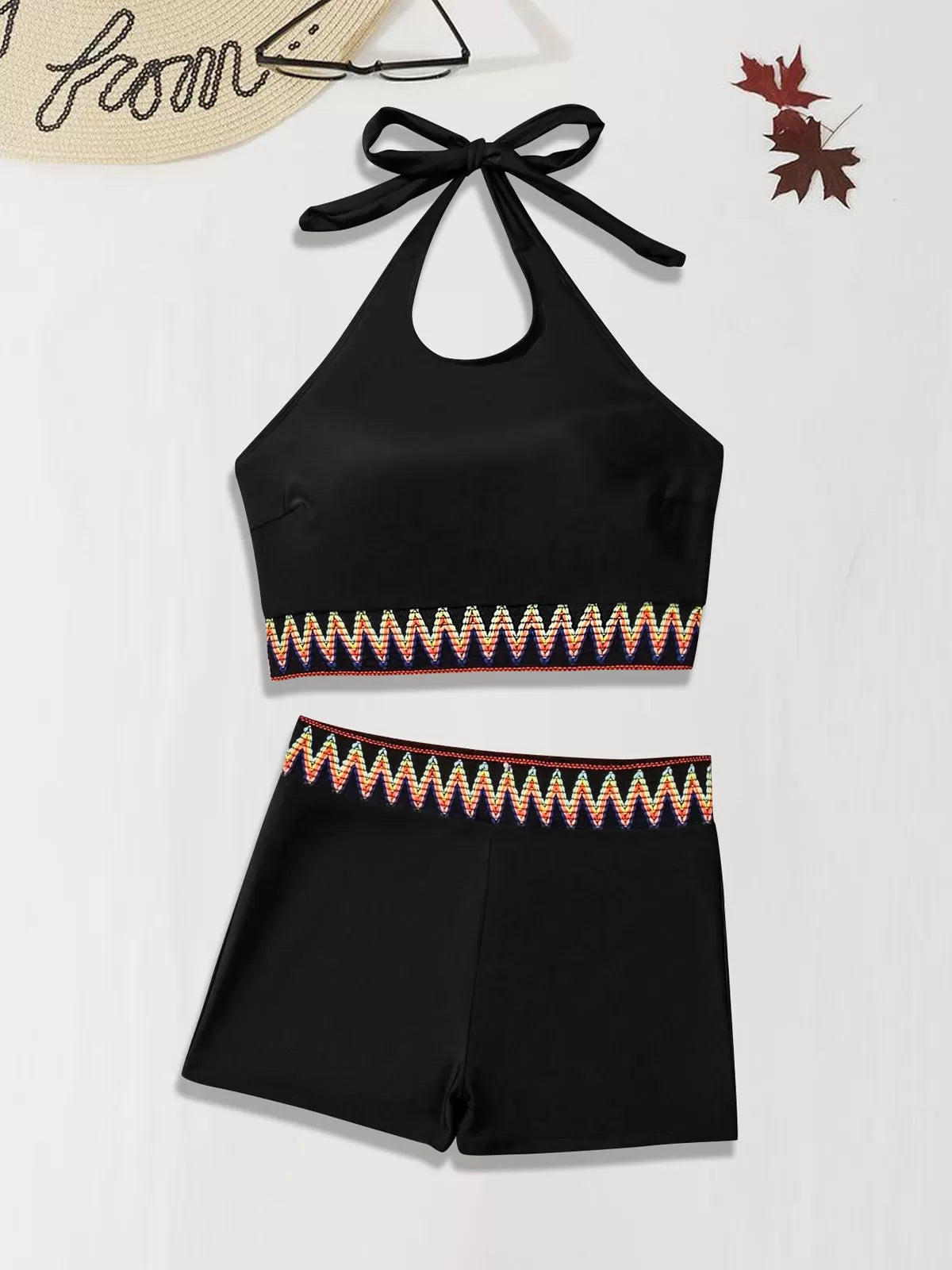 Geometric Lace-up High Rise Halter Tankini