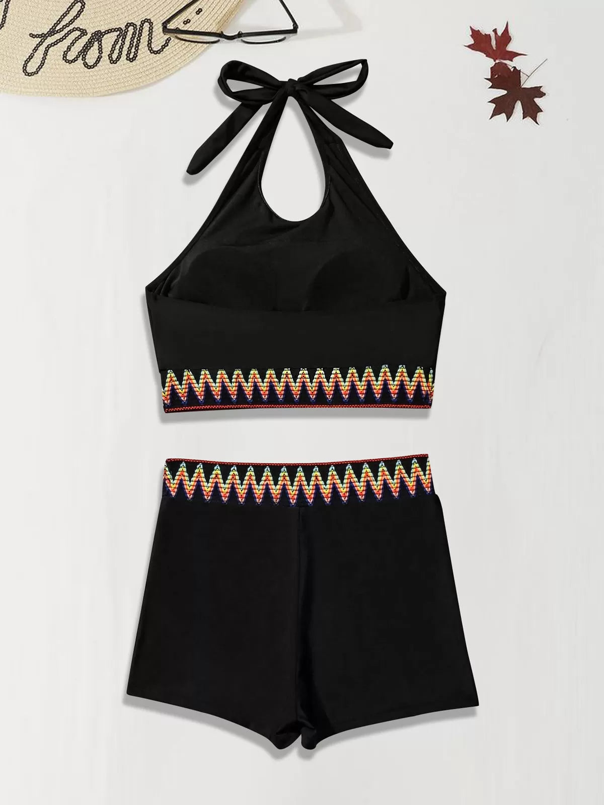 Geometric Lace-up High Rise Halter Tankini