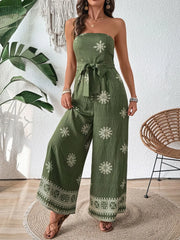 Vacation Geometric Lace-up Strapless High Rise Jumpsuits