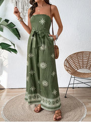 Vacation Geometric Lace-up Strapless High Rise Jumpsuits