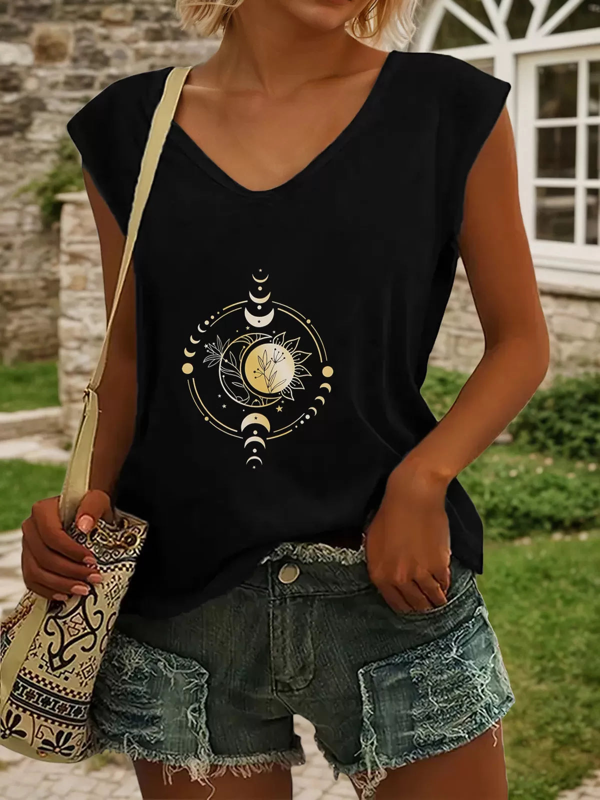 Geometric V-neck Tank