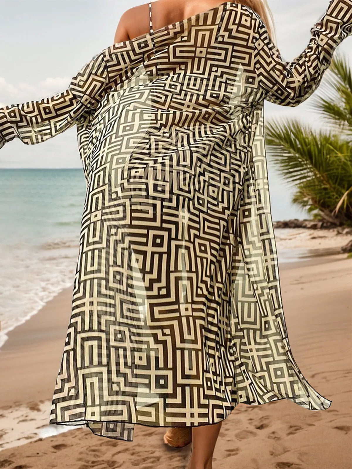 Greek Print Wrinkle High Rise Bikini Sets