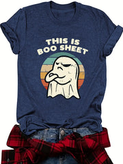 Ghost Heat Transfer Slogan This is Boo Sheet Round Neck T-shirt