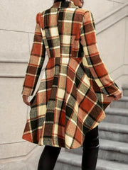 Gingham Plaid Asymmetrical Lapel High Low Hem Coat