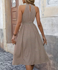 Gingham Plaid Button High Neck Sleeveless A-line Dress