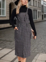 Gingham Plaid Button Suspender Cami Dress