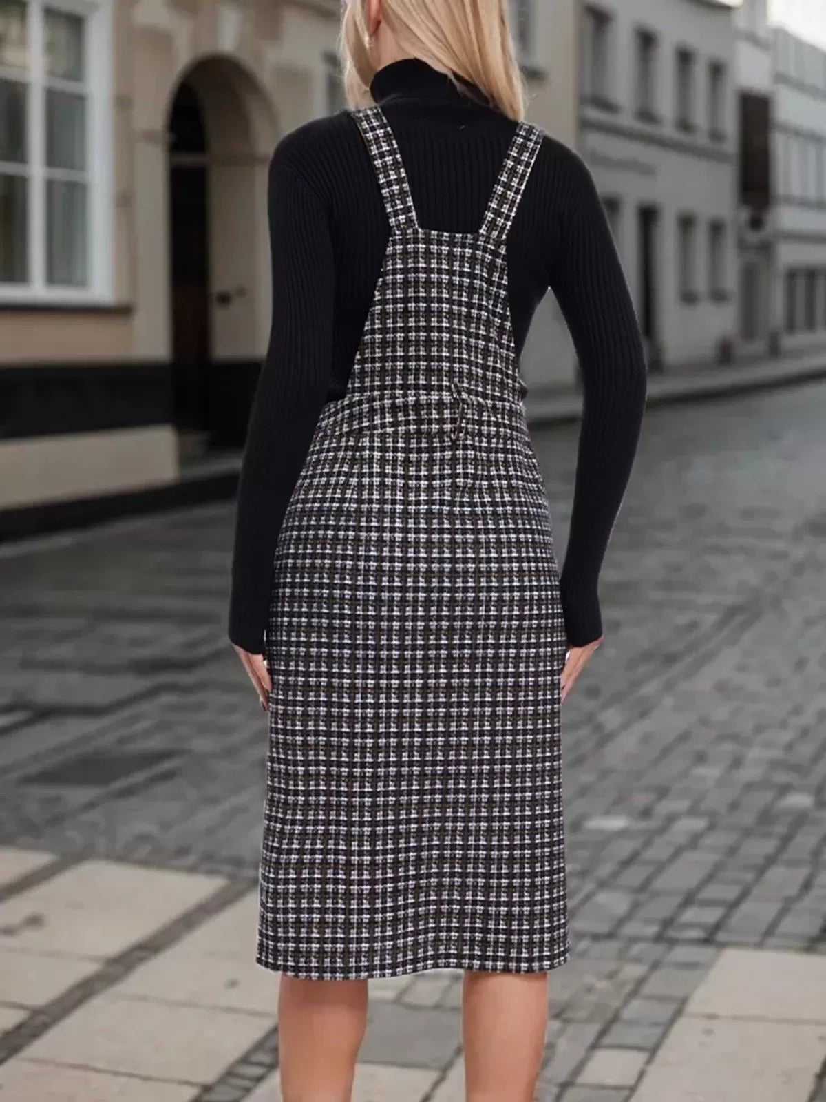 Gingham Plaid Button Suspender Cami Dress