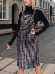 Gingham Plaid Button Suspender Cami Dress