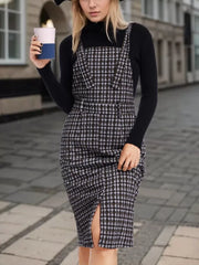 Gingham Plaid Button Suspender Cami Dress