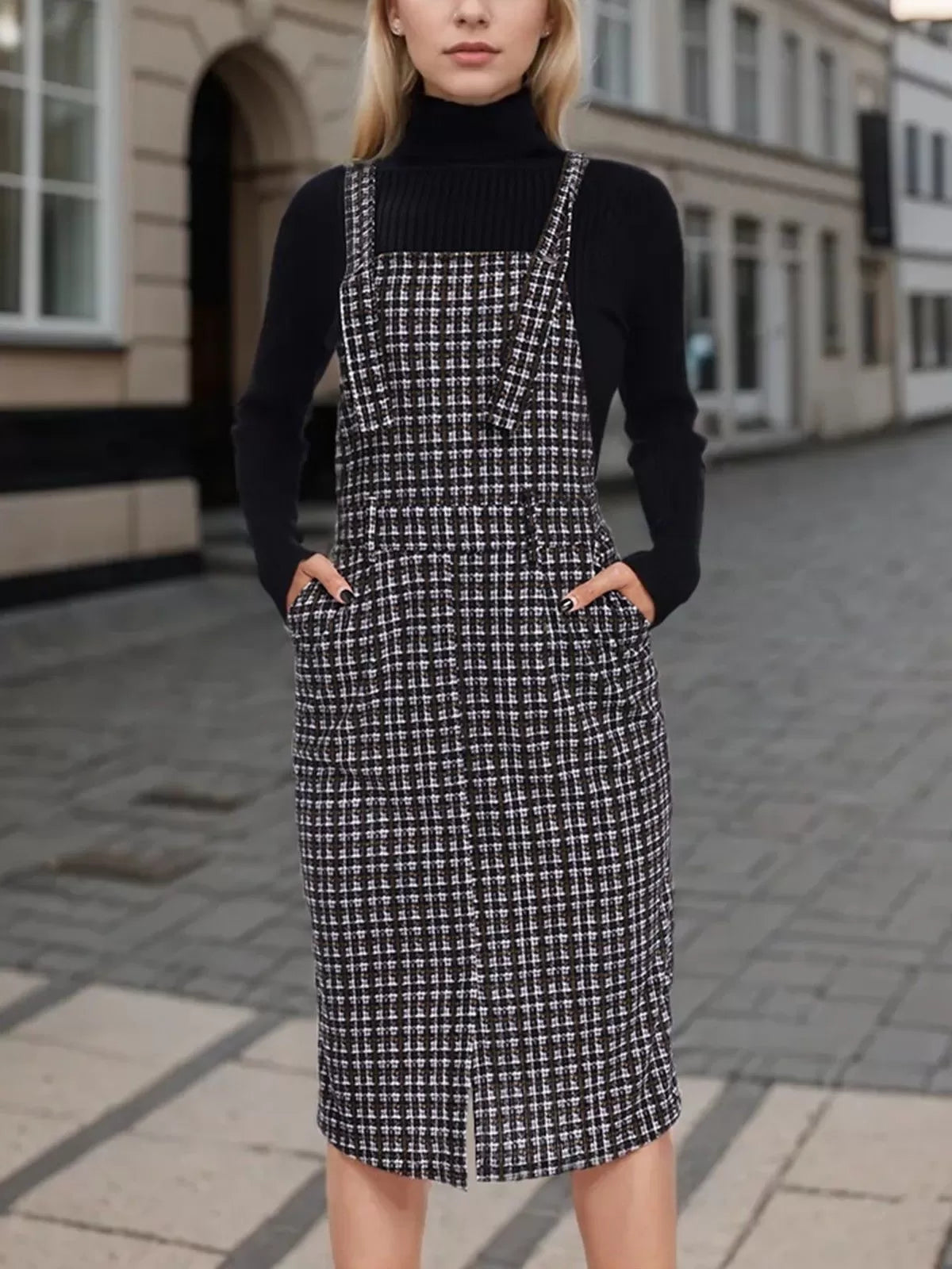 Gingham Plaid Button Suspender Cami Dress