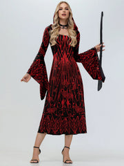 Gingham Insect Moth Halloween Dark Style Plaid Hooded Flare Sleeve A-line Dress