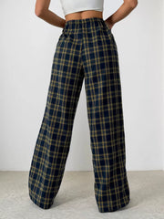 Gingham Plaid Knot Medium Rise Elastic Waist Palazzo Pants