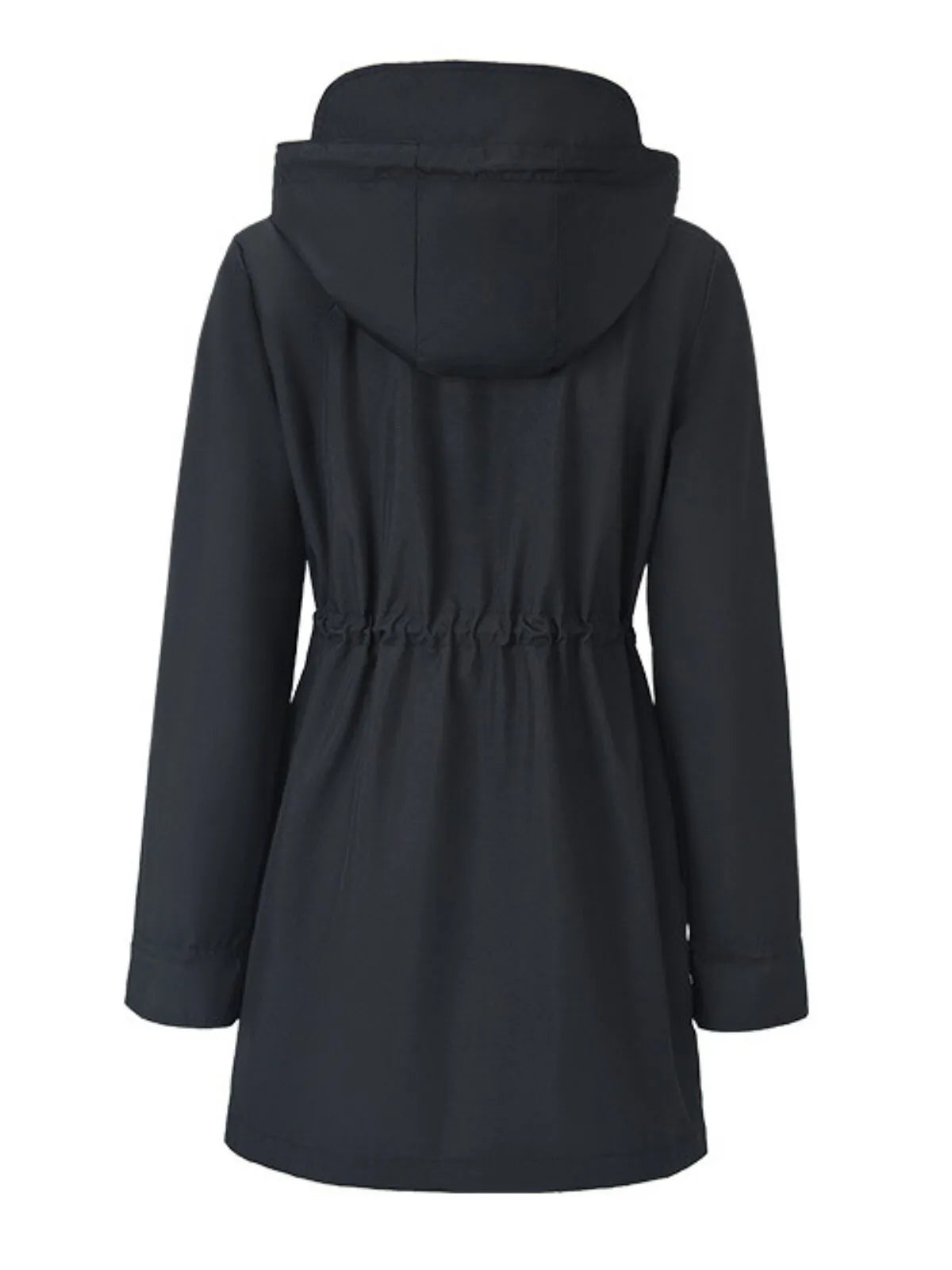 Gingham Plaid Lace-up Drawstring Zip Up Hooded Trench Coat Casual Long Sleeve Waterproof Jacket