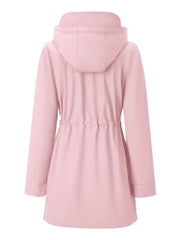 Gingham Plaid Lace-up Drawstring Zip Up Hooded Trench Coat Casual Long Sleeve Waterproof Jacket