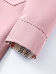 Gingham Plaid Lace-up Drawstring Zip Up Hooded Trench Coat Casual Long Sleeve Waterproof Jacket