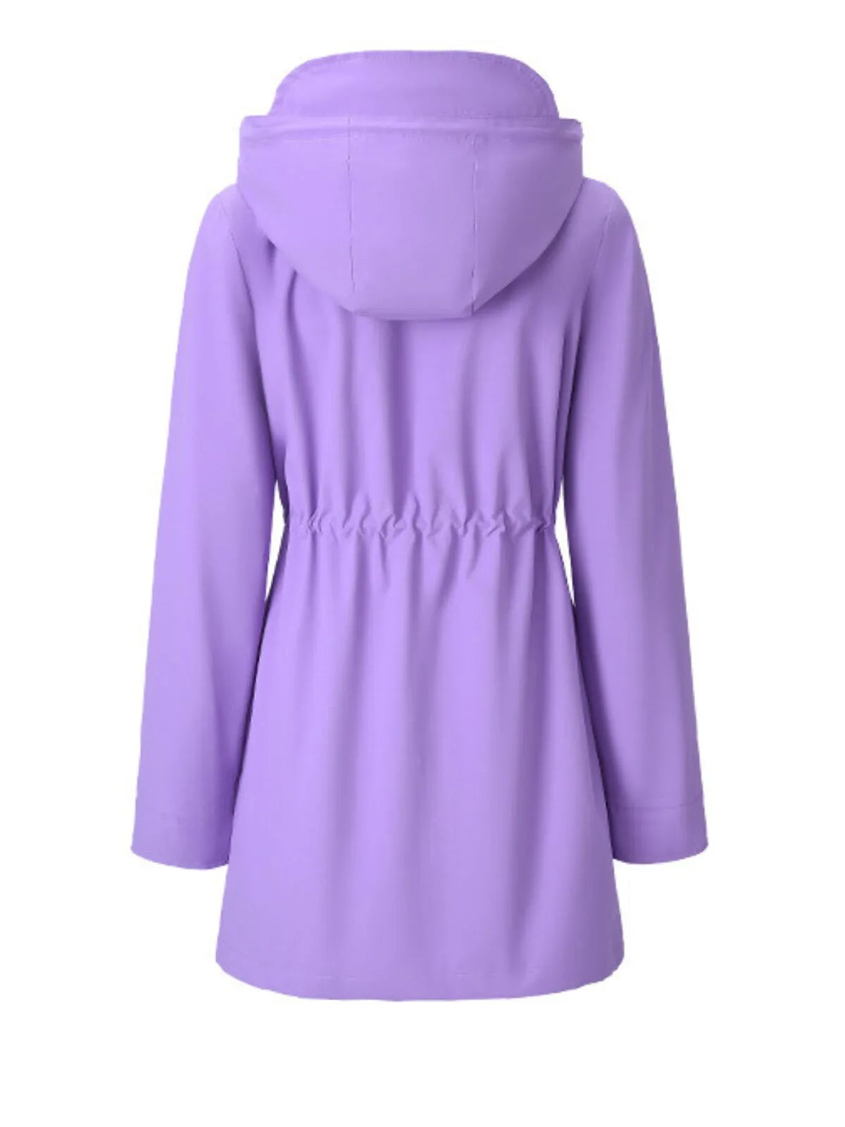 Gingham Plaid Lace-up Drawstring Zip Up Hooded Trench Coat Casual Long Sleeve Waterproof Jacket