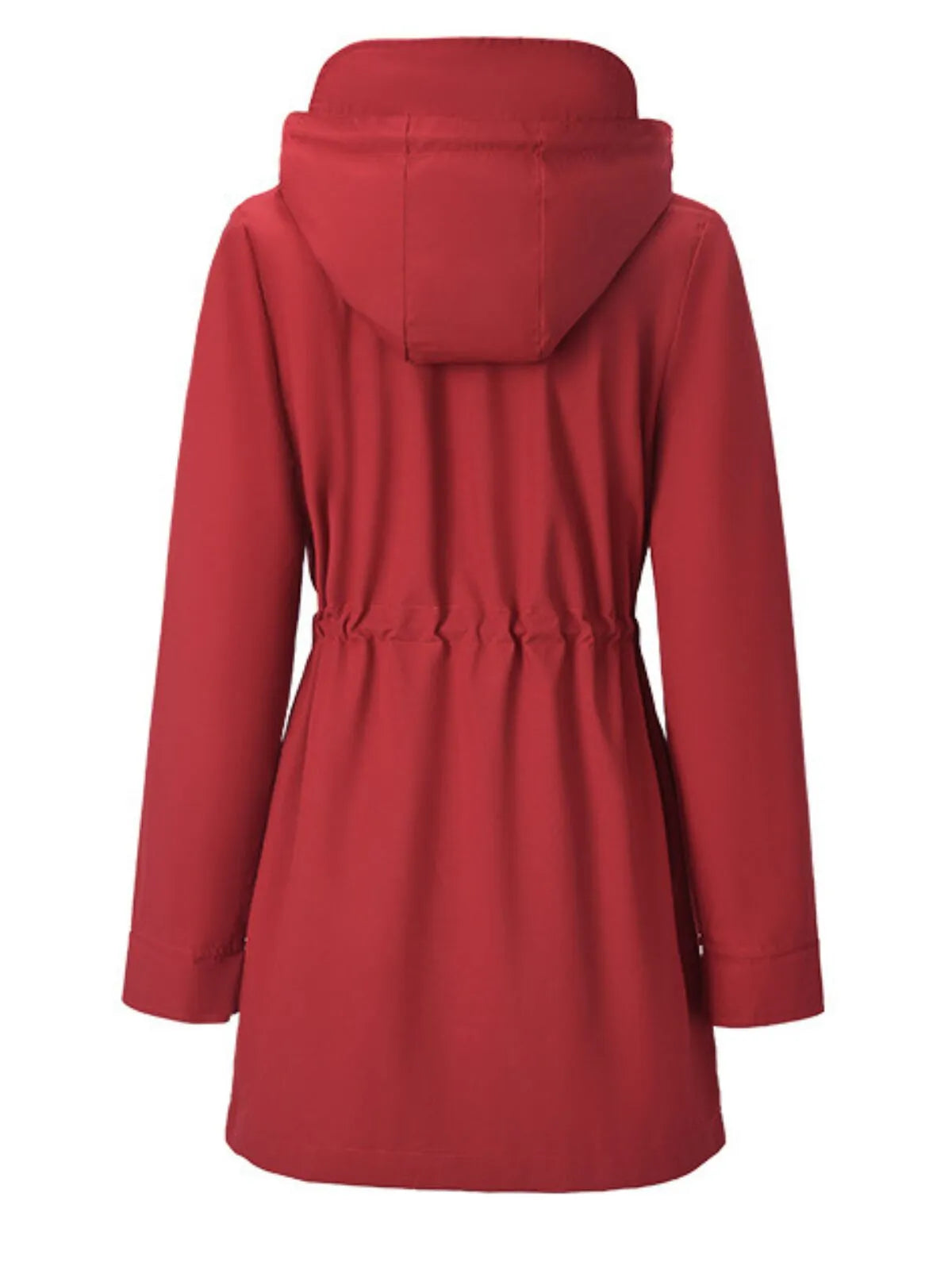 Gingham Plaid Lace-up Drawstring Zip Up Hooded Trench Coat Casual Long Sleeve Waterproof Jacket