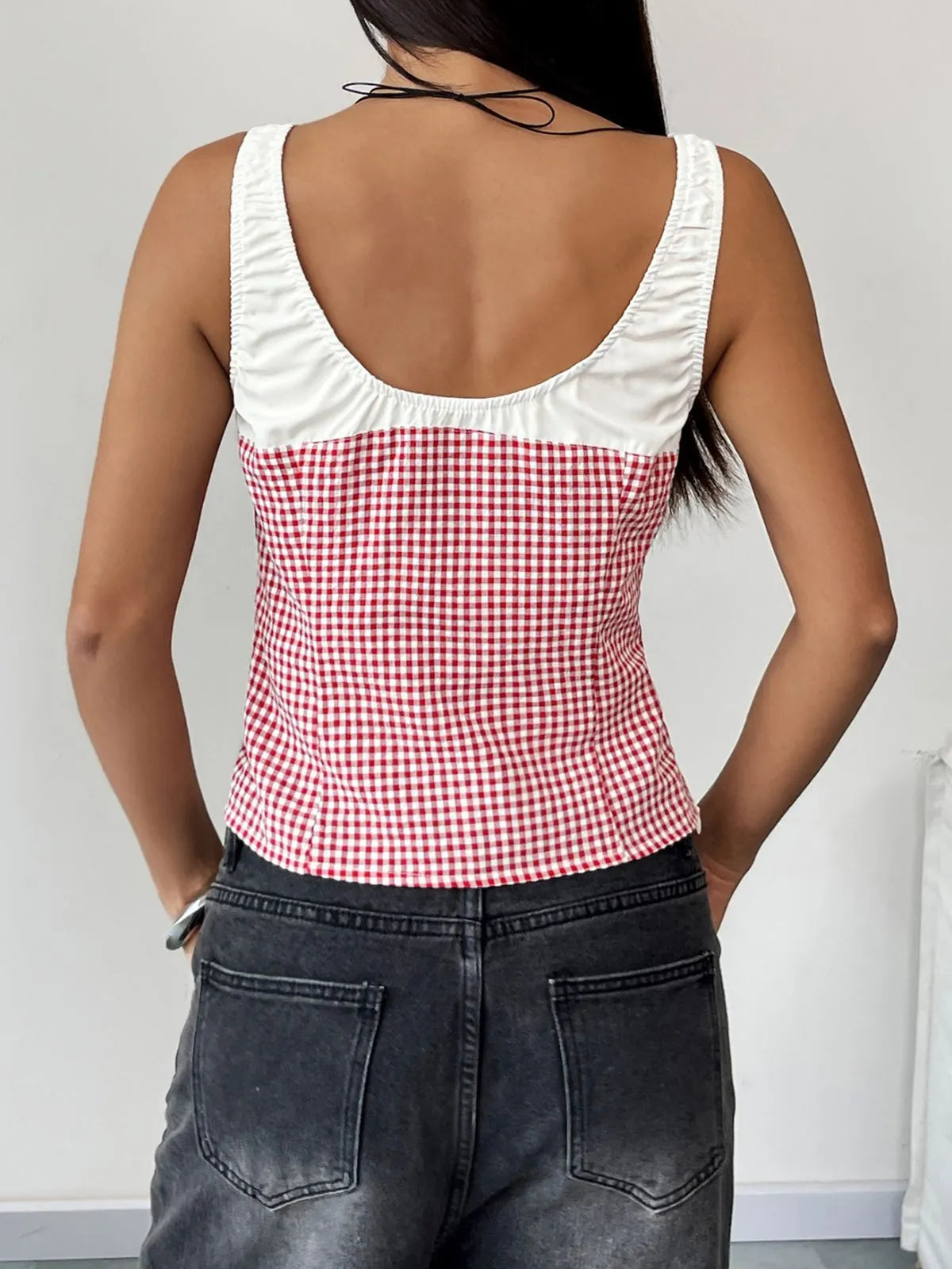 Gingham Plaid Lace-up Spaghetti Strap Cami