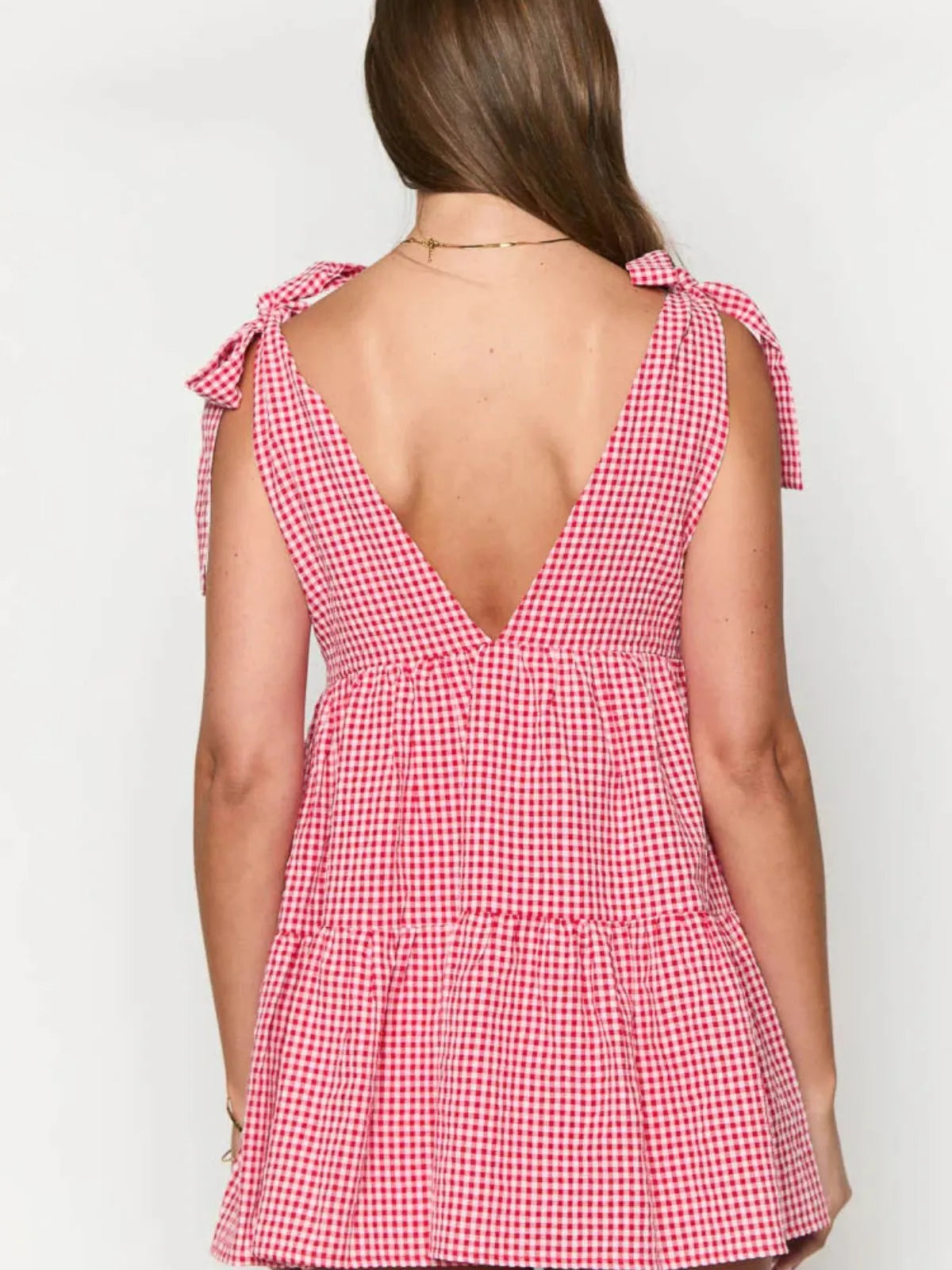 Gingham Plaid Lace-up V-neck Bow A-line Dress for Daily Holiday Vacation Wear